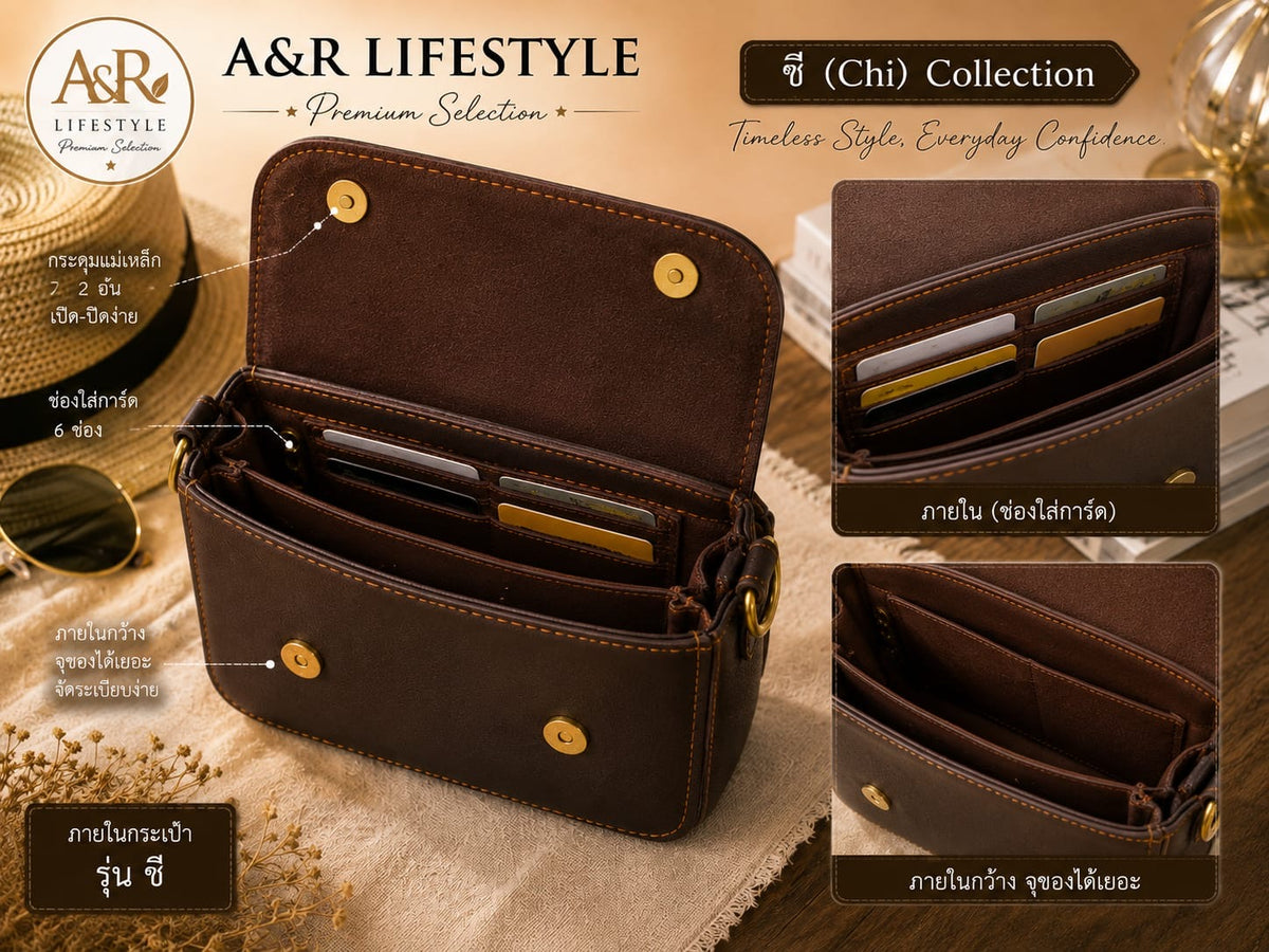 ช่องภายในและช่องใส่การ์ดของกระเป๋า Chi Collection